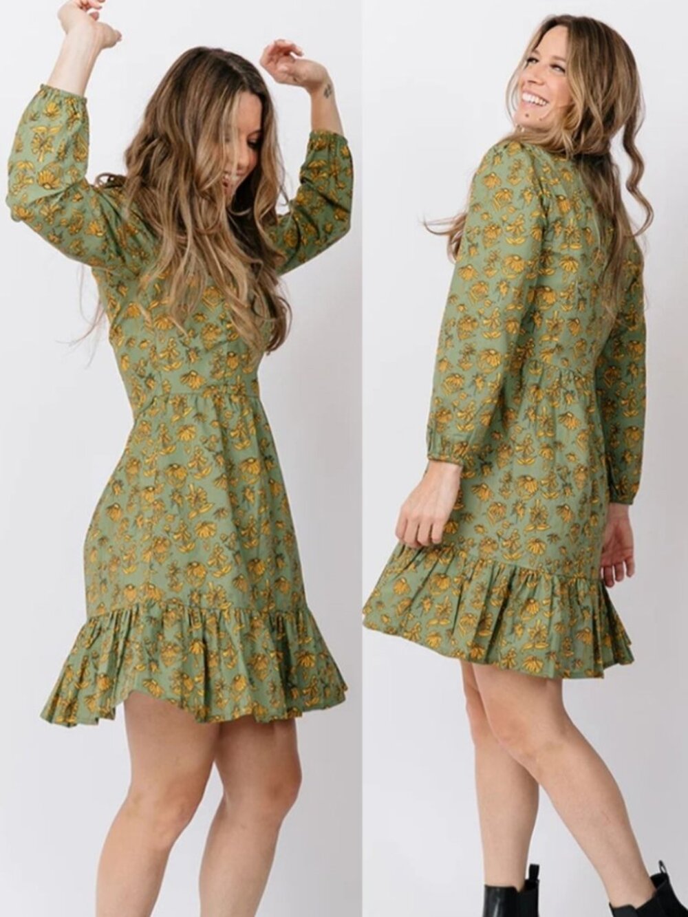 NEW MATA TRADERS Erin Mini Dress S Green Floral 100% Cotton Boho Cottage $128